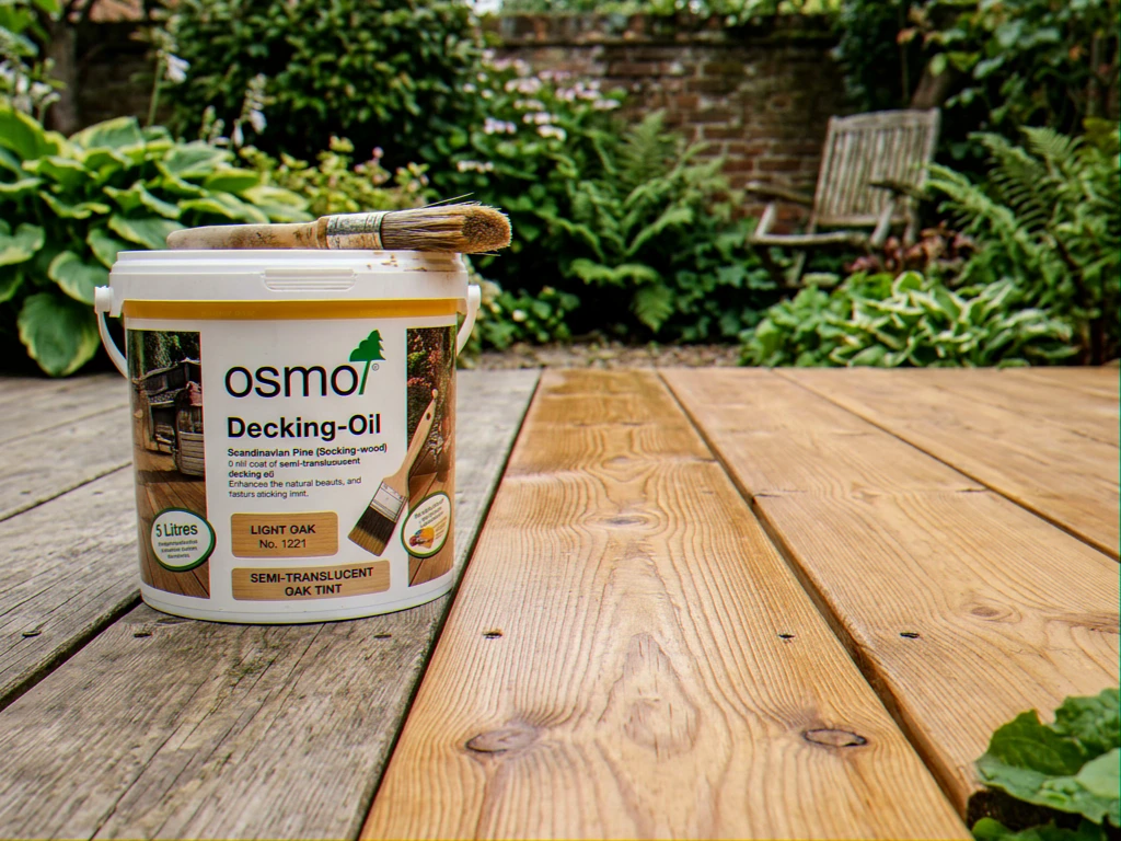 One coat of decking oil colour depth