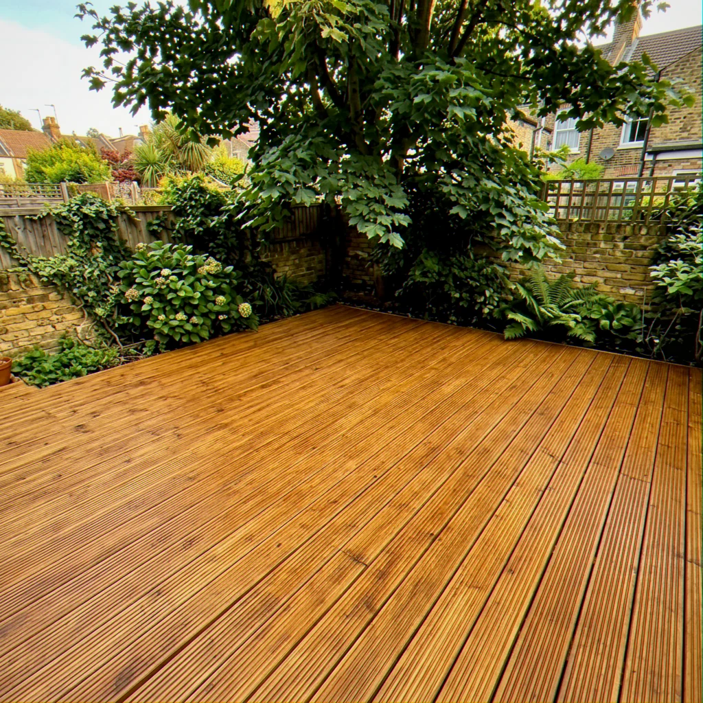 After two coats. The finished boards on the right show the colour after cleaning, drying and oiling.